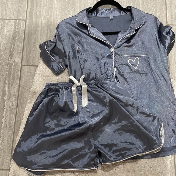 SHEIN Intimates & Sleepwear Baby Blue Matching Faux Silk Pajama Set